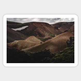 Hikers in Landmannalaugar Rainbow Mountains Highlands of Iceland Sticker